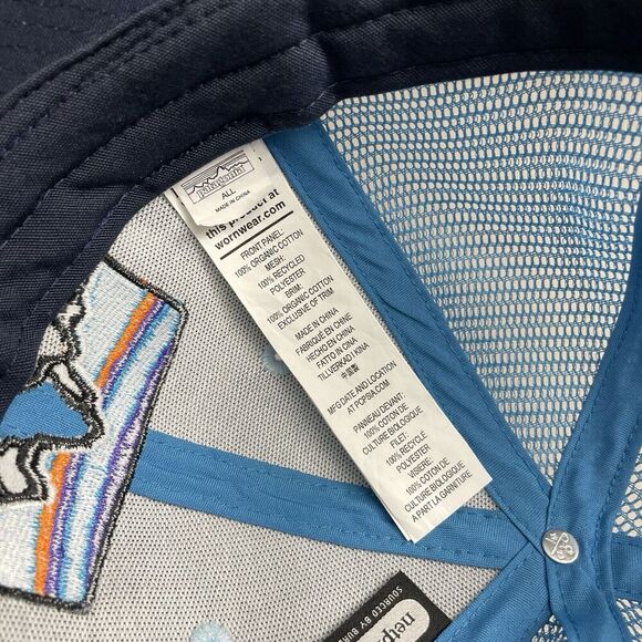 Patagonia Hat Mens Blue Cap Snapback Net Plus Embroidered Logo Mesh Trucker - Picture 6 of 8